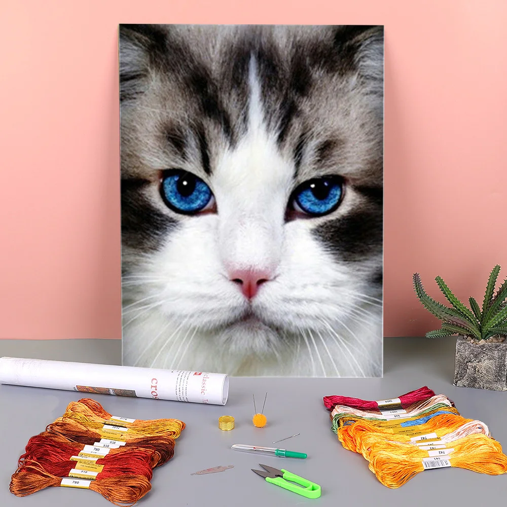 

Cat Animal Pre-Printed 11CT Cross Stitch Full Kit Embroidery DMC Threads Knitting Handmade Needlework Craft Stamped Wholesale