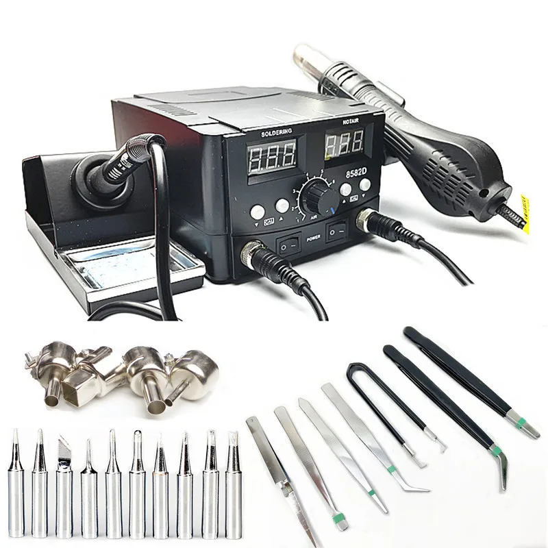

Hot selling 8582D constant temperature welding station digital display repair station 936 soldering iron heat gun 2IN1