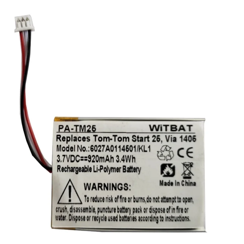 New Battery for TomTom Start 20,25,Via 135,1405,1405M,1405T,1435T,1435TM,1505,1505M,1505T,1535T GPS Li-Po Rechargeagble 3.7V