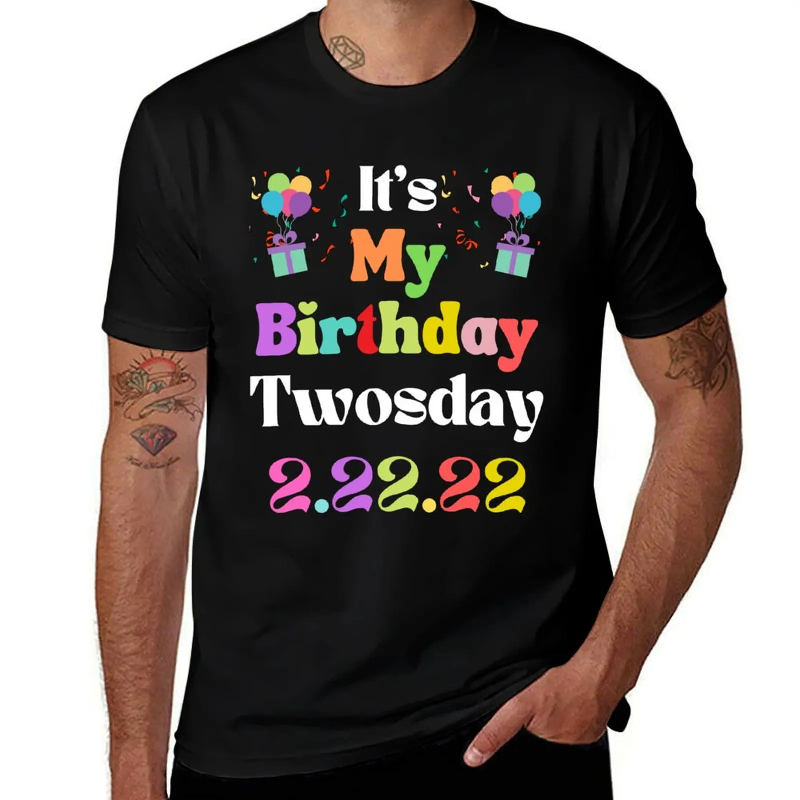 Мужская Винтажная Футболка It's My Birthday Twosday 2 22