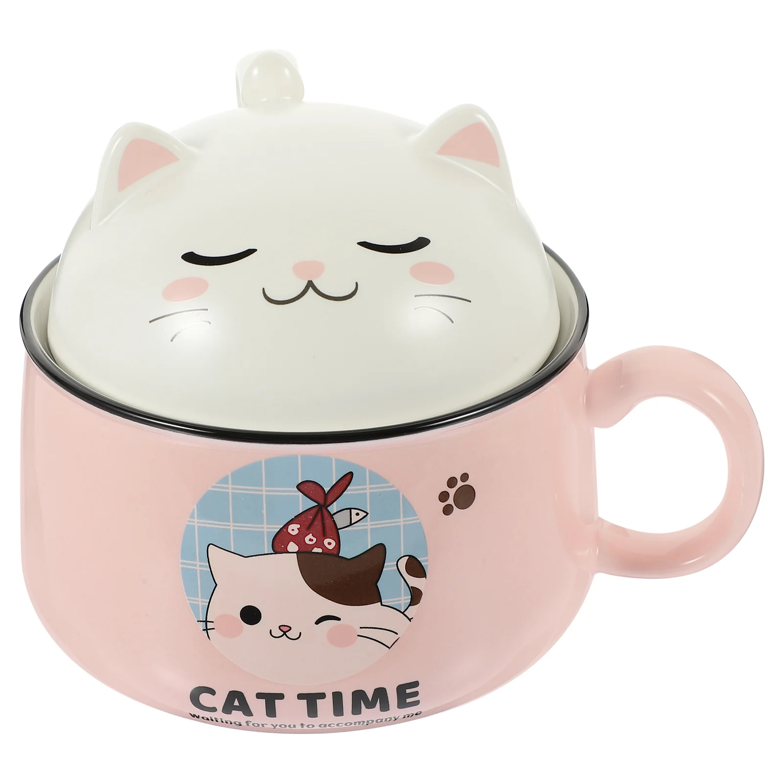 

Silverware Set Appetizer Bowls Ceramic Lids Kawaii Kitchen Rice Food Serving Instant Noodle