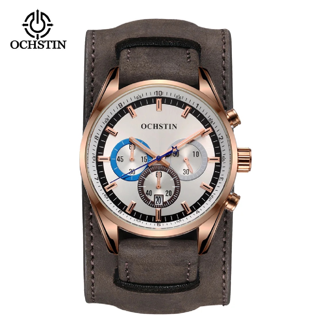 

OCHSTIN Luxury Branded Casual Sport Chronograph Watch for Mens Leather Military Modern Quartz Wristwatches Creative Design Clock