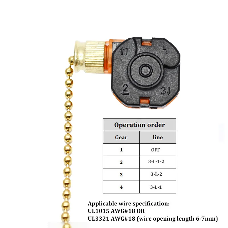 Латунный 3-скоростной выключатель для потолочного вентилятора