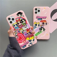 the powerpuff girls cute cartoon phone case for iphone 13 12 11 pro max mini xs 8 7 6 6s plus x se 2020 xr candy pink silicone
