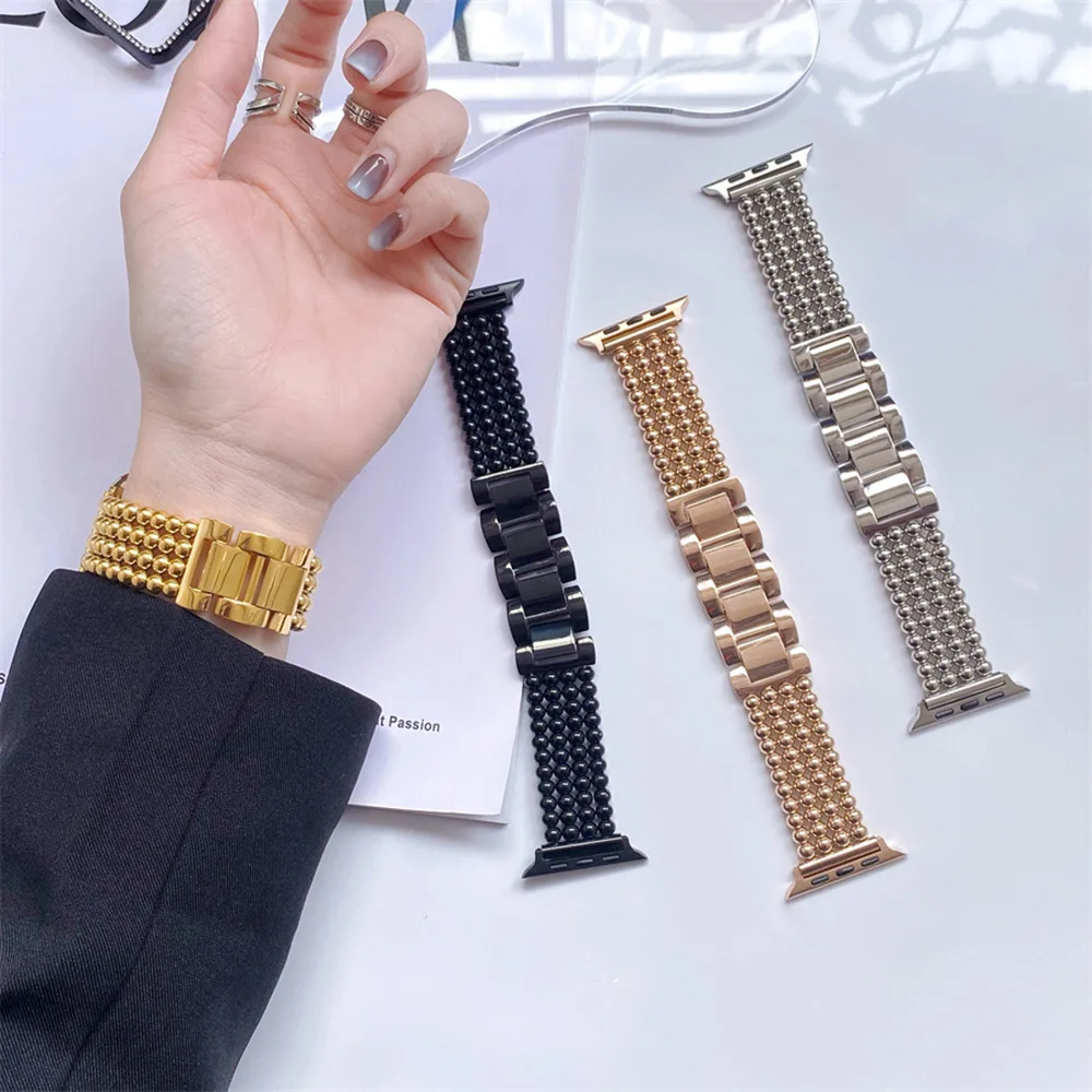 Luxury Stainless Steel Strap For Apple Watch 49mm Ultra Steel Ball Bracelet 41mm 45mm for iwatch Series 8 7 6 5 4 3 SE 40mm 44mm
