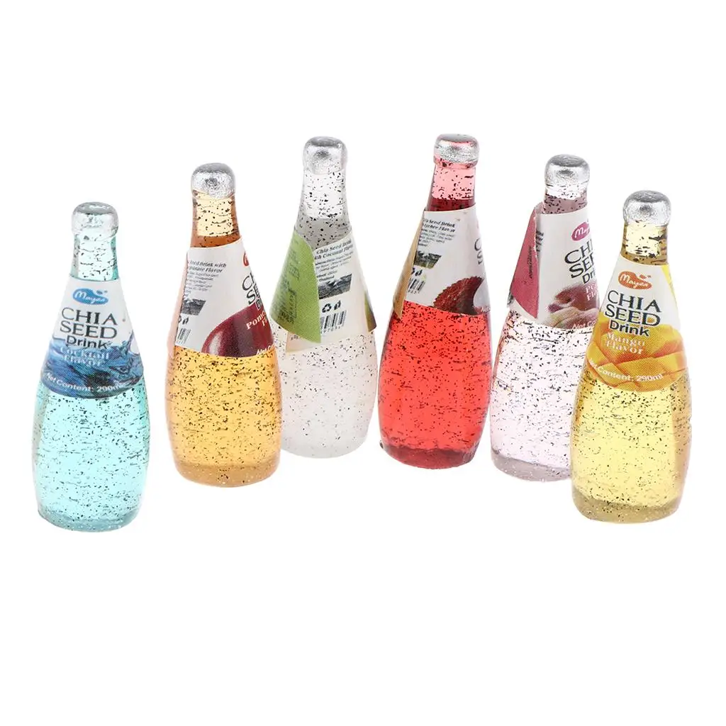

6 PCS Dollhouse Miniature Food Drink Cocktail Bottles 1:12 Scale Dolls House Tableware, Kitchen Accessories