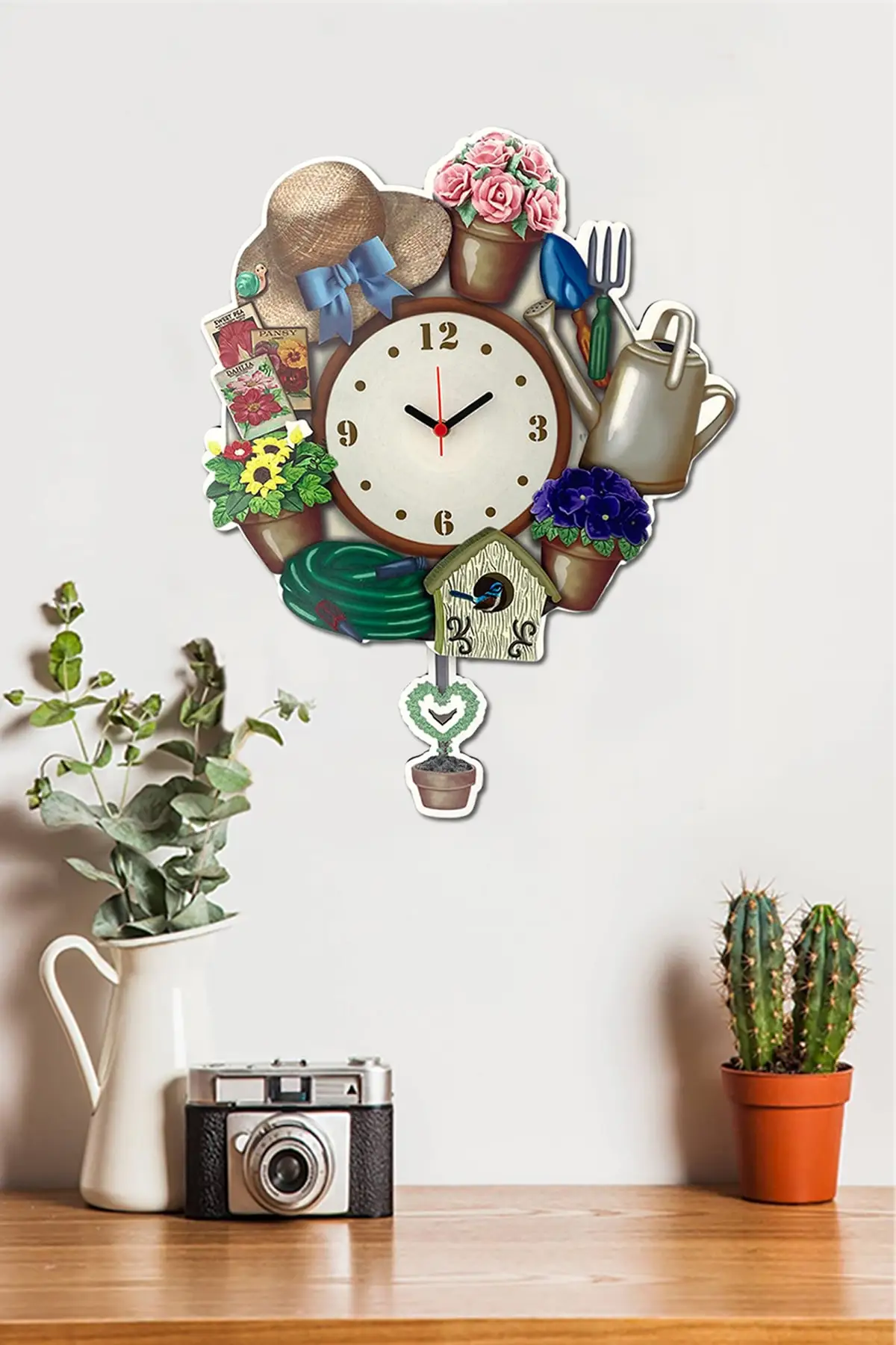 Garden World Swinging Pendulum Wall Clock Home and Wall Decoration, Decorative Objects Giftable, Colorful Walls, Free Shipping