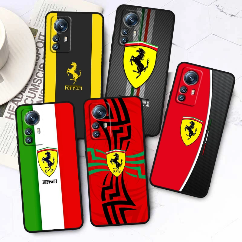 

Luxury Ferrari Car Hot Logo Phone Case For Xiaomi Mi 13 12T 12S 12X 12 11 11T 11i 10T 10 Pro Lite Ultra 5G Funda Black Cover