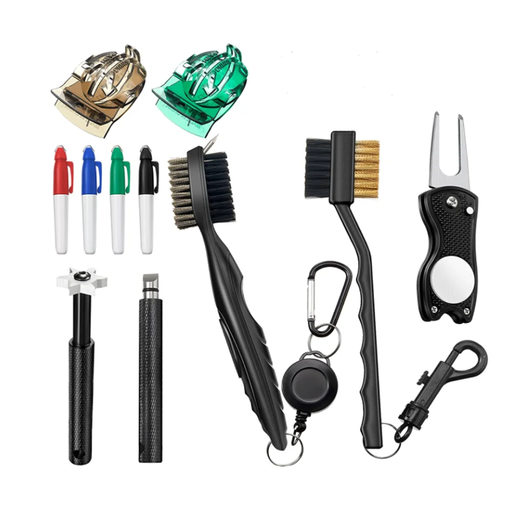 

Golf Club Cleaner Tool,2 Golf Club Brush,Foldable Divot Repair Tool,Golf Ball Marker Pens,Golf Club U&V Groove Sharpener