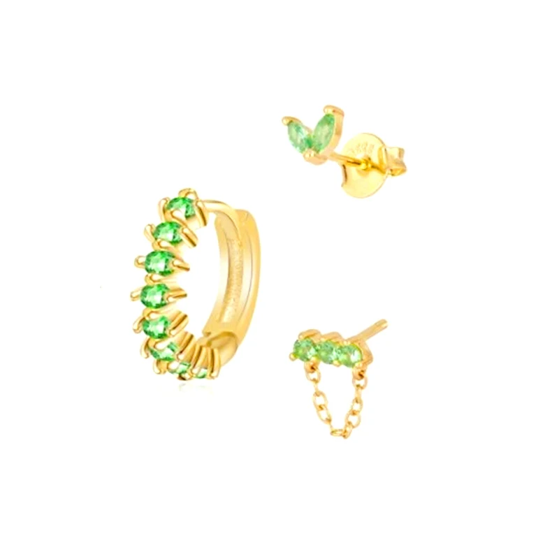 

CANNER 3Pcs Set Jade Green Korean Fashion Earring For Women Stud Earrings Huggie Cartilage Mujer 2022 Trend Jewelry Gift