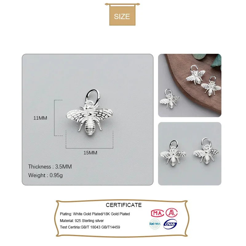 TrustDavis Настоящее серебро 925 пробы Модный милый 3D занятые пчелы Очаровательная