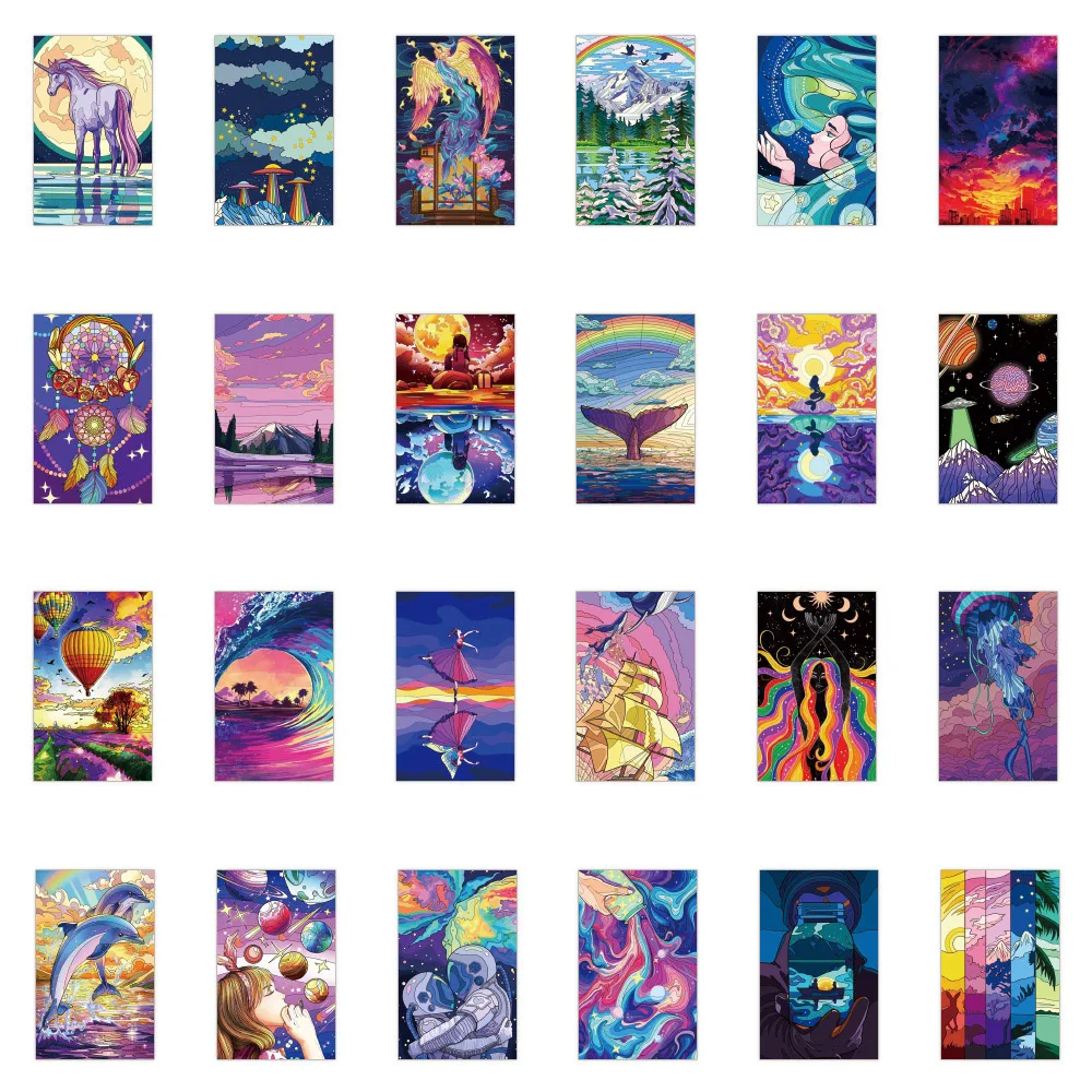 10/30/60 шт мультфильм эстетический вид улица ночь живопись печатает наклейки