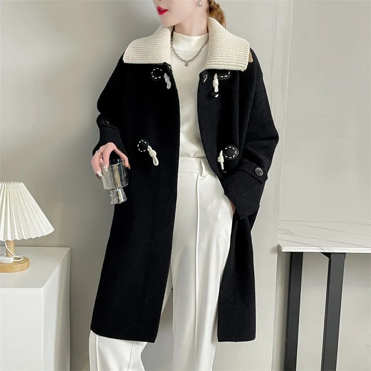 

2023 autumn/winter new Imitation double-sided woolen knit coat for women,button thickened mid length double layer Fashion top