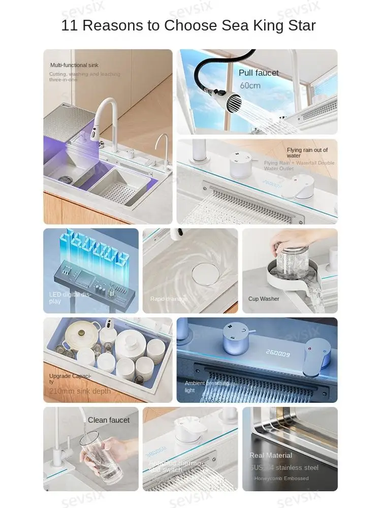 Кухонная раковина из нержавеющей стали 304 белая нано-раковина с 4 режимами работы