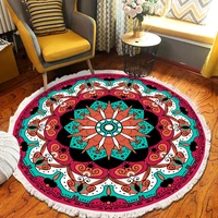 retro bohemian style round carpet with tassel door bath floor mat living room cotton linen persian islam prayer rug home decor
