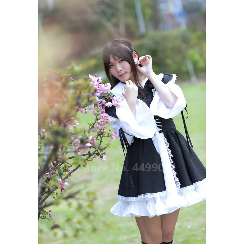 

Halloween Women Men Cosplay Costume Maid Dress Apron Cafe Servnat Lolita Retro Sexy Lace Ruched Puff Sleeve Bow Bodydoll Dress