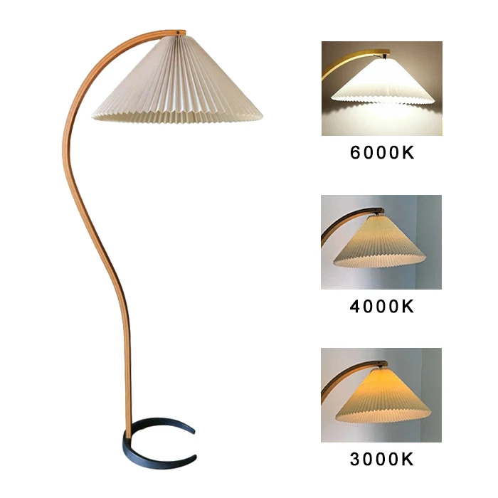 

beautiful pleated lampshade standard lamp solid wood curve living room bedroom floor lamp