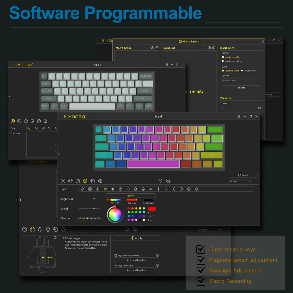 E-YOOSO Hz-61 RGB USB Mini 8K RT Механическая игровая клавиатура Магнитный переключатель 61