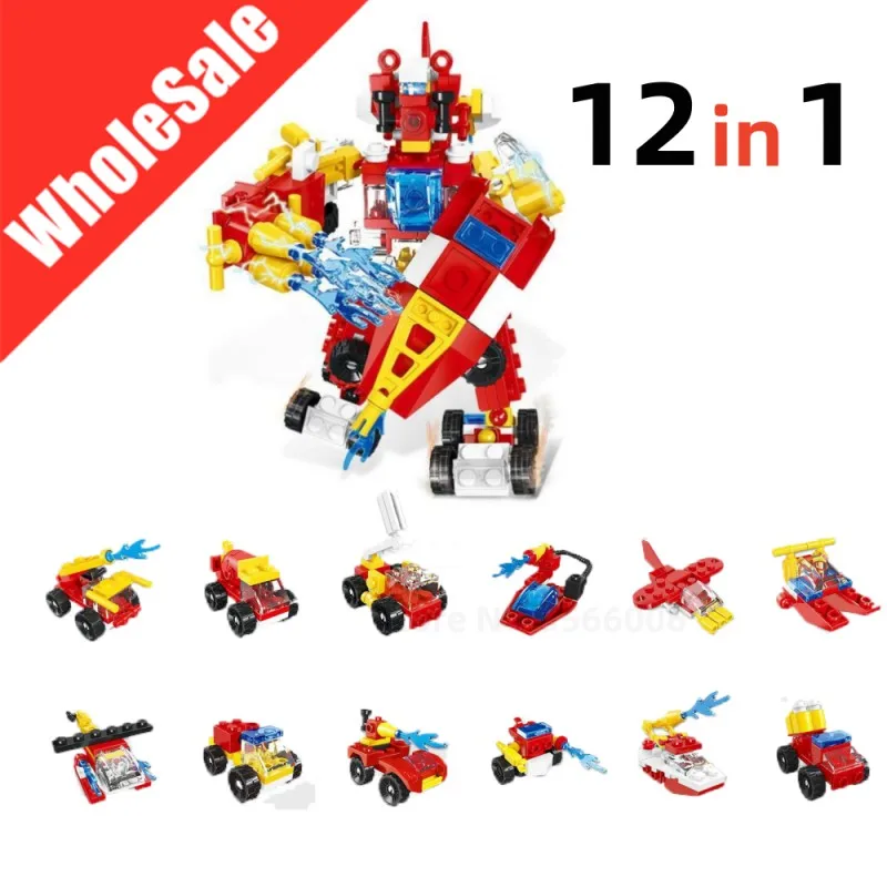 

Wholesale 5set/lot Fire Engine Fighter Truck Police 12in1 Building Block City Fireman Boat Car DIY Model Bricks Toys For Kids