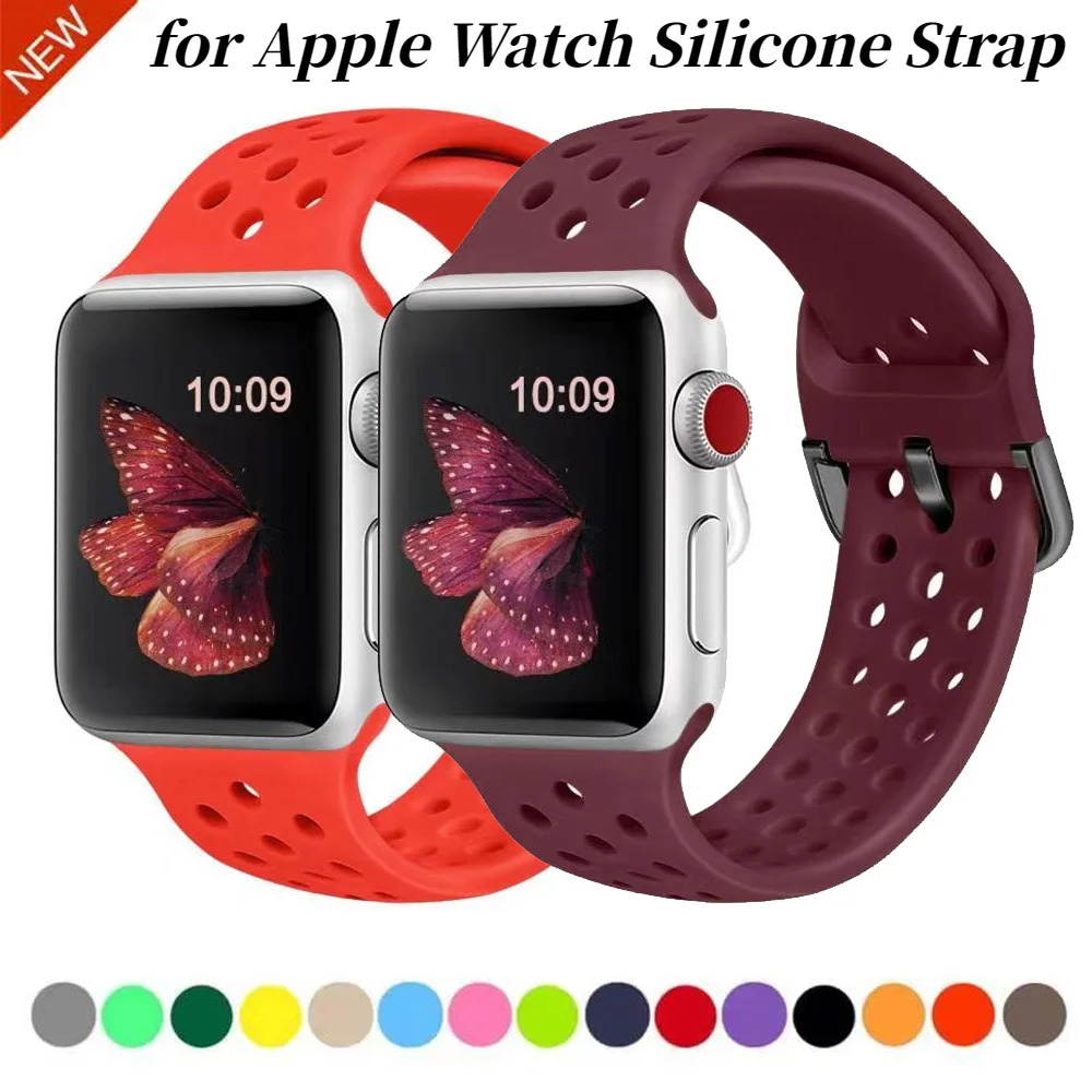 

Silicone Strap For Apple watch 49mm 45mm 44mm 42mm 41mm 40mm Sports soft breathable bracelet For iWatch UItra 8 7 6 5 4 3 correa