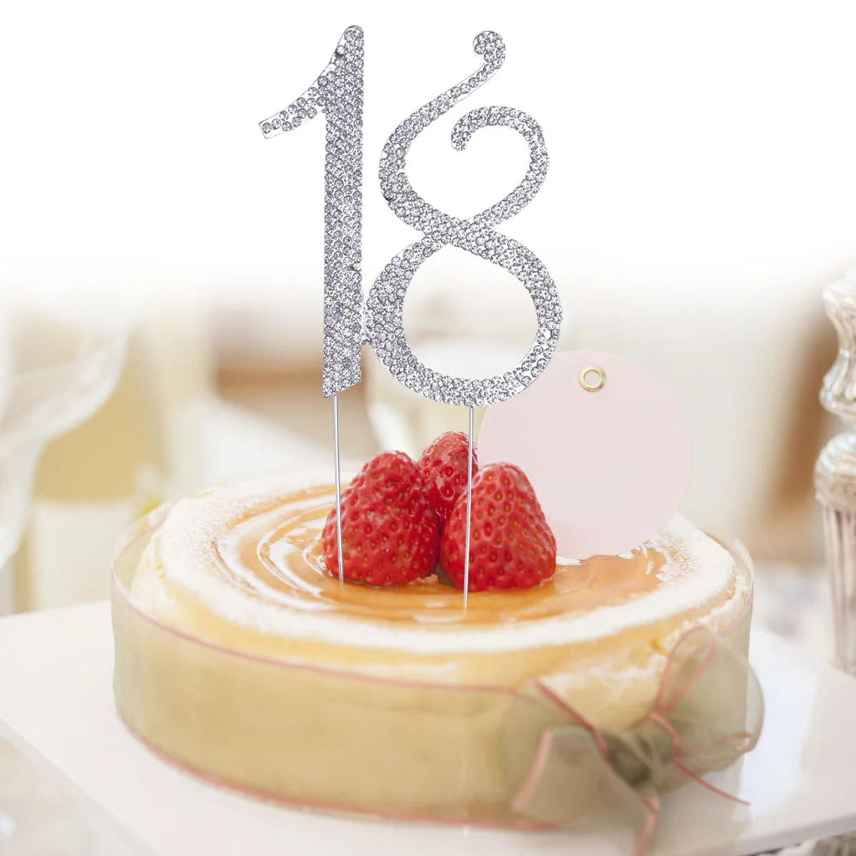 

18 Cake Topper for 18th Birthday Party or Anniversary Crystal Rhinestones Decorative Cake Topper for Party Supplies (Silver)