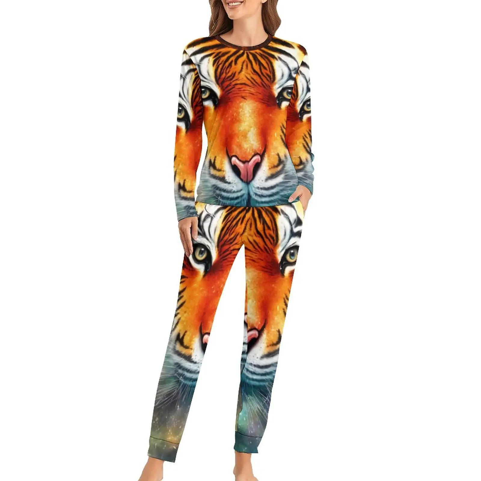 

Пижама в виде тигра со льдом и фотозвездами женская, романтический комплект из 2 предметов, свободная одежда для сна с графическим рисунком в стиле оверсайз, подарок на день рождения