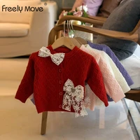 freely move 2022 autumn winter girl cardigan childrens knitted sweater toddler girls lace bowknot cardigan girls coat sweater