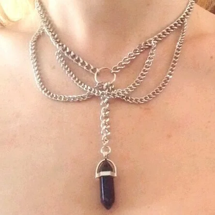 

Exaggerated punk crystal pendant men and women fashion hip-hop couple pendant silver retro jewelry neck chain