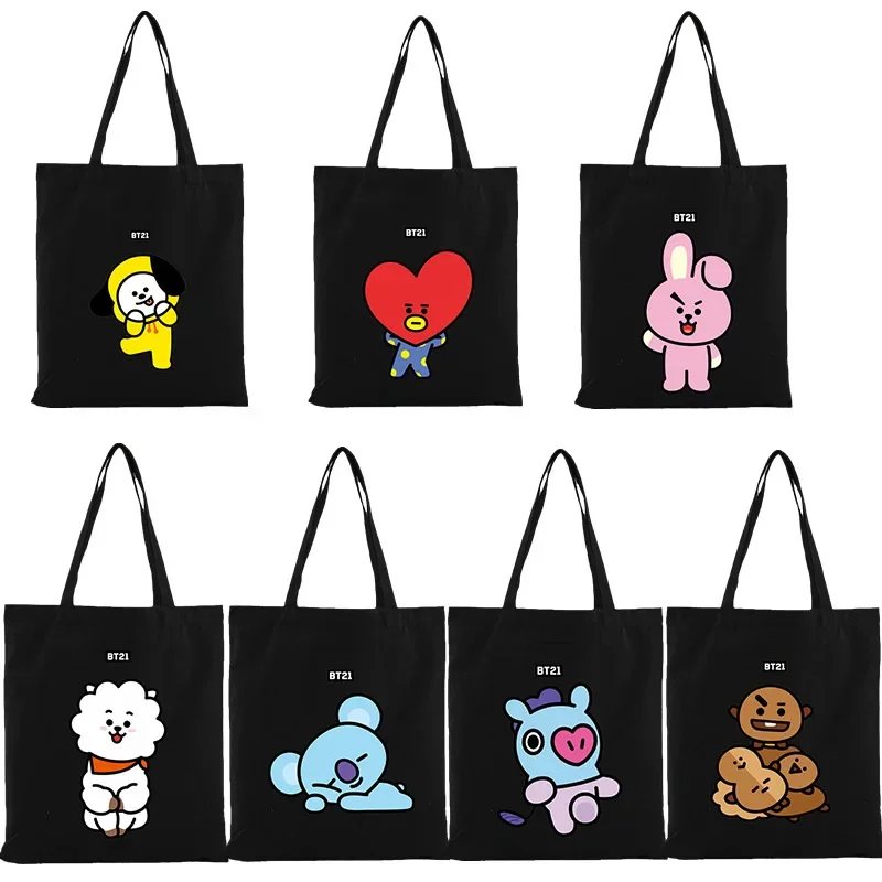 Холщовая Сумка Kawaii Bt21 с аниме ТАТА Rj Cooky Chimmy симпатичные белые сумки для покупок
