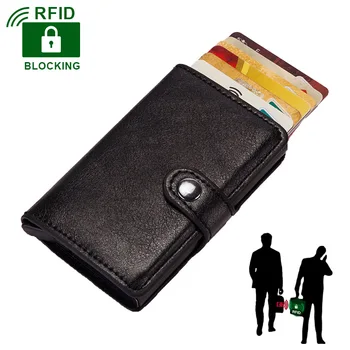 Vintage PU Leather Metal Wallets Card Holder for Men Women RFID Blocking Business Men Credit Card Holder Card Cover 1