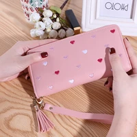 fashion 2022 new korean version of the wallet female cute all match large capacity pu solid color portable love clutch card bag