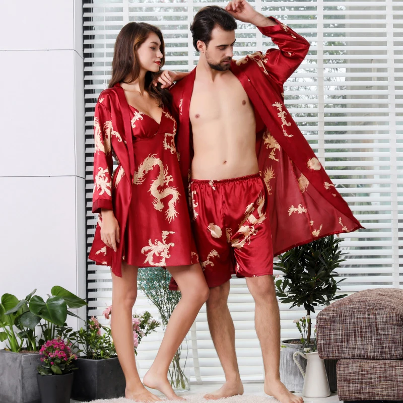 High-end Inoble Imitation Silk Men's Bathrobe Shorts Two-piece Large Size Men's Pajamas Pajamas Home Clothes