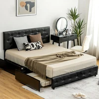 Full/Queen PU Leather Upholstered Platform Bed with 4 Drawers Wooden Bed Frame Bedroom Furniture