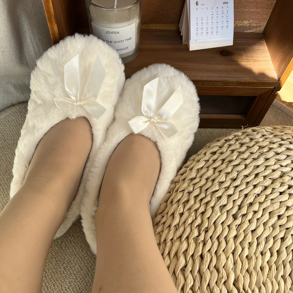 

Thick Faux Fur Plush Anti-Skid Grip Sole Cute Funny Indoor Home House Shoes Fluffy Female Floor Slipper Women Winter Shoes New