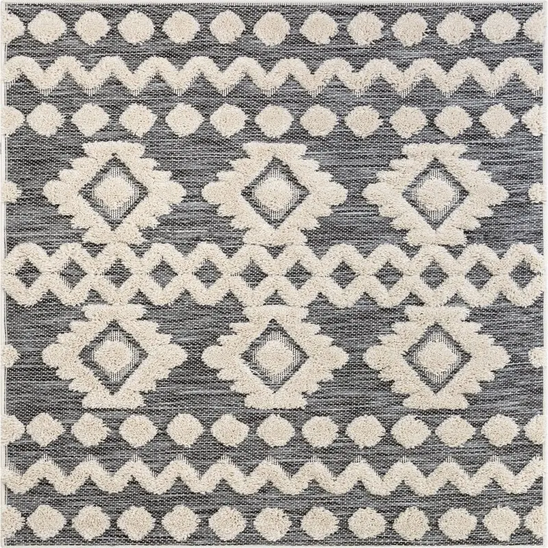 

Luxurious High-Low Flat-Weave Grey Chiara Moroccan Tribal 7'10" x 10'6" Area Rug