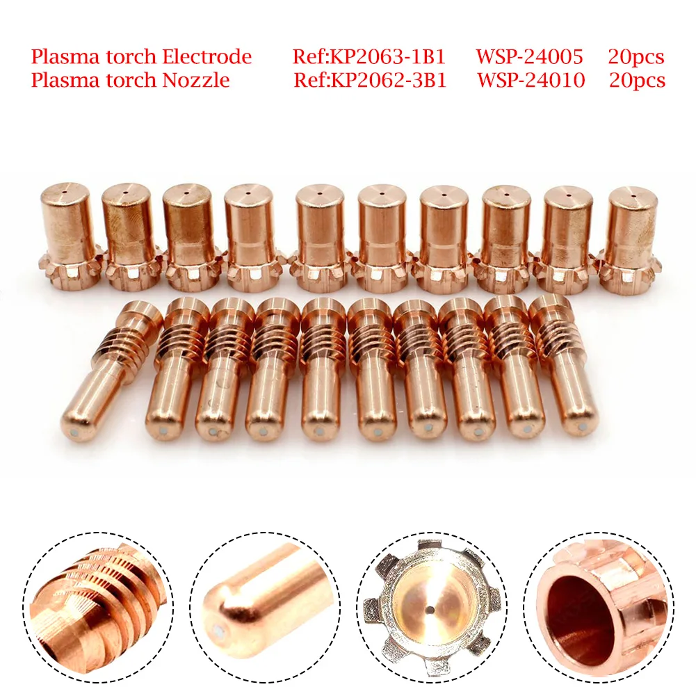 

40pc Plasma Cutter Electrode Kit Tip 0.053''1.3mm For PRO-CUT 25 55 80 Torch Nozzle Set KP2063-1B1 WSP-24005