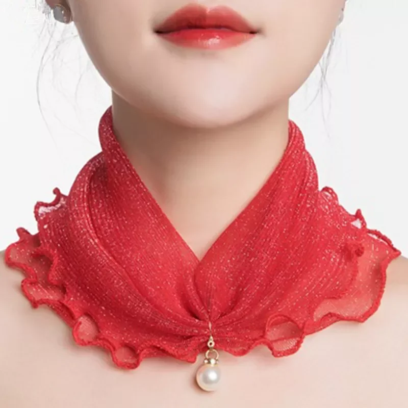 

Lace Variety Scarf Neck Collar Creative Fake Pearl Pendant Scarf Chiffon Loop Scarf Headband Women Clothing Accessories