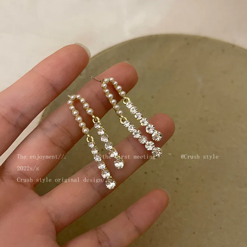 

Korean Long Tassel Rhinestone Dangle Earrings For Women Girls Luxury Shiny Crystal Water Drop Earrings Statement Jewelry Gift