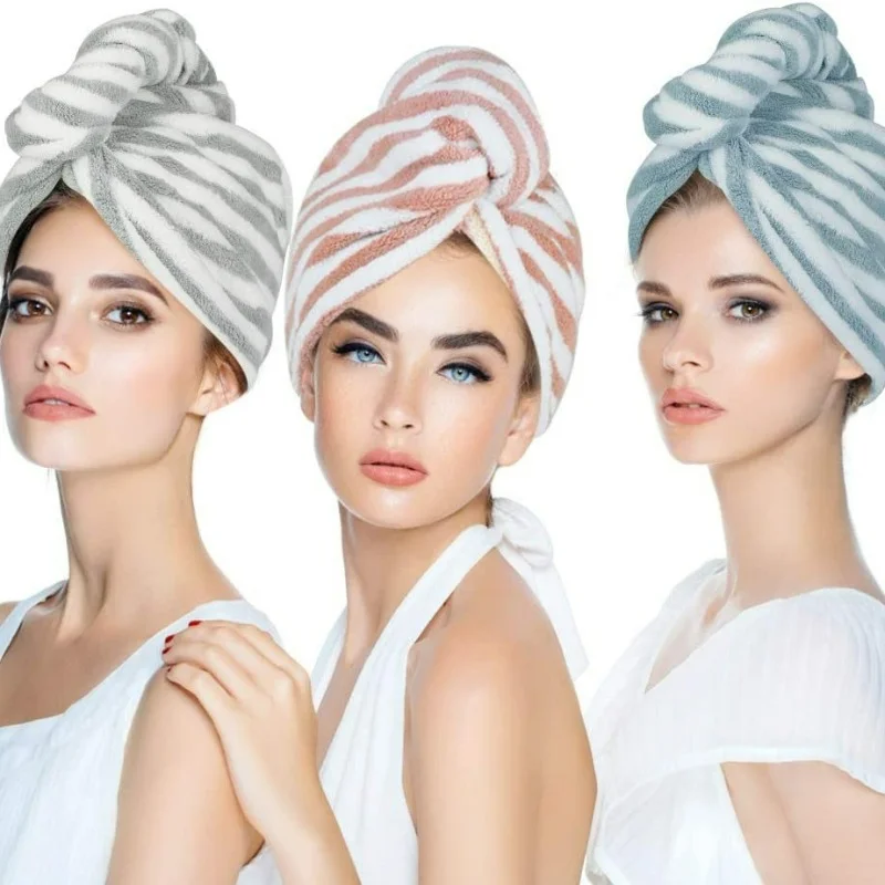 

2PCS Hair Towel Super Absorbent Hair Drying Towel Turban Microfiber Towels Bathing Wrapped Cap with Buttons Bath Loop Fasten