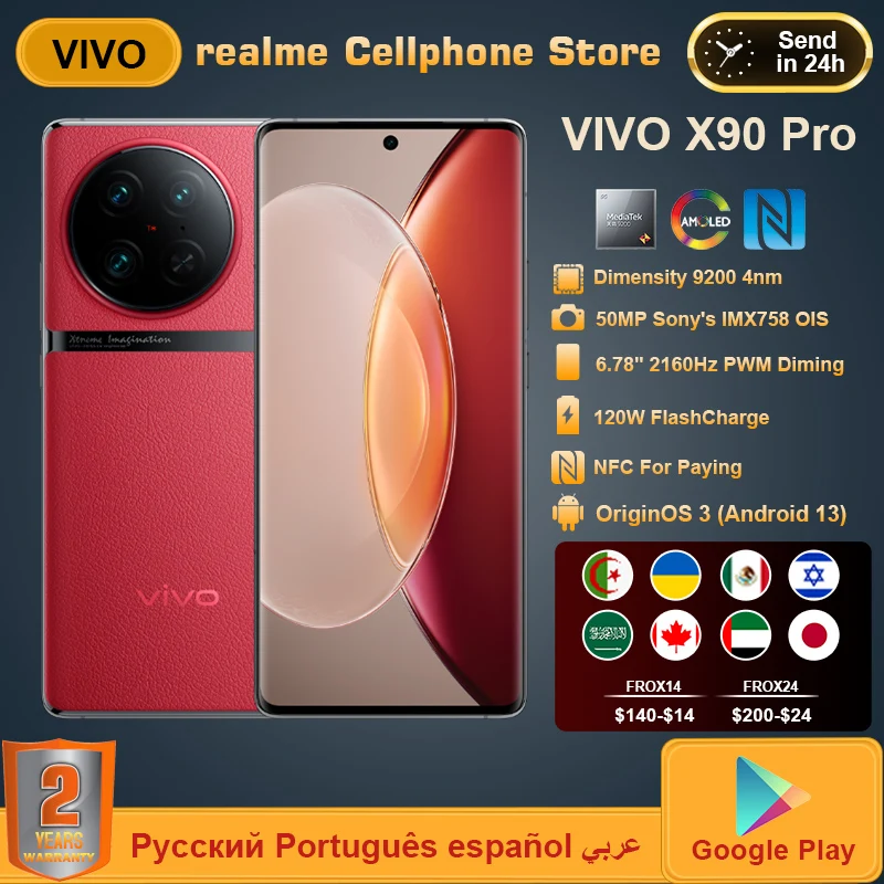 New VIVO X90 PRO 5G Smartphone Dimensity 9200 6.78 AMOLED 120W Charge 50W Wireless Charge 50M Camera IP68 Waterproof NFC Phone
