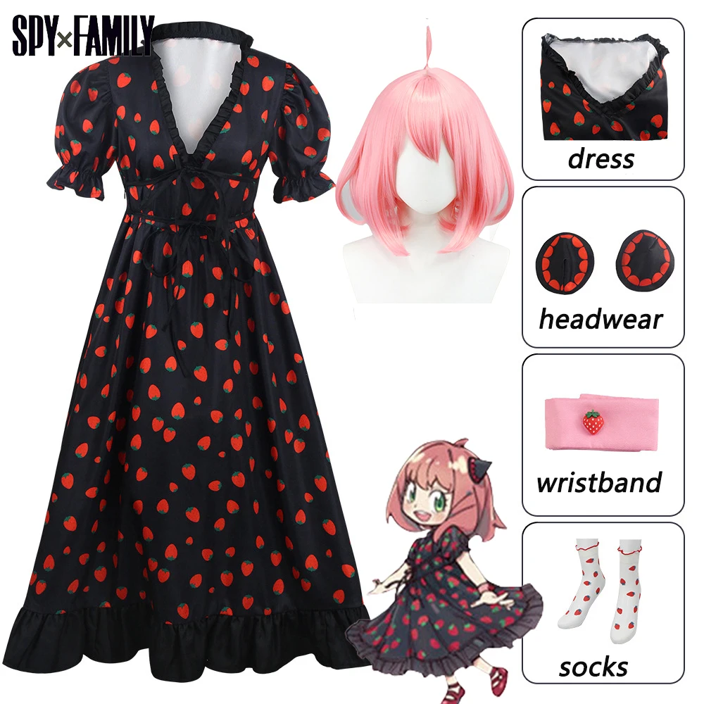 

Косплей Аниме подделка история Икс семья Аня подделка косплей костюм парик черная клубника Узорчатое платье кавайное женское платье
