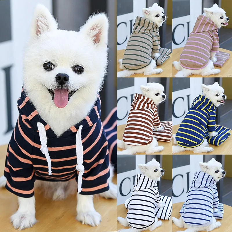 

Dog Hoodie Spring Autumn Striped Drawstring Fashion Luxury Dog Clothes Schnauzer French Bulldog Small and Medium Dog Pet Clothes
