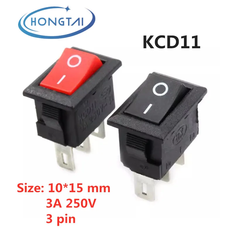 Кнопочный переключатель 10x15 мм SPST 3 Pin 3A 250V KCD11 10 шт. кнопочный * 15 черный красный и