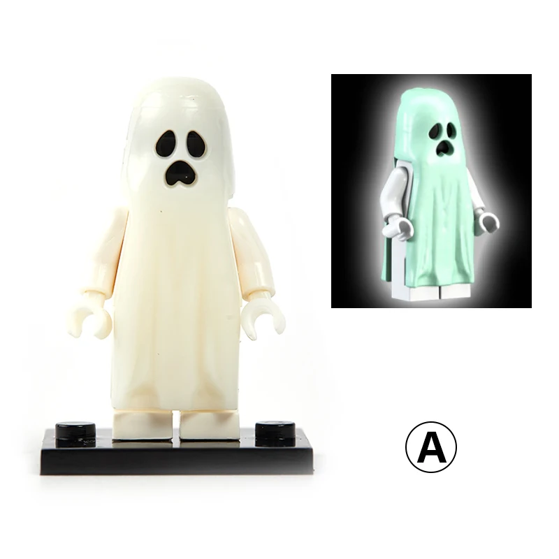

Toys for Children 1PC Horror Halloween Series Building Blocks Luminous Smiling Crying Ghost Model Action Figures Small Bricks