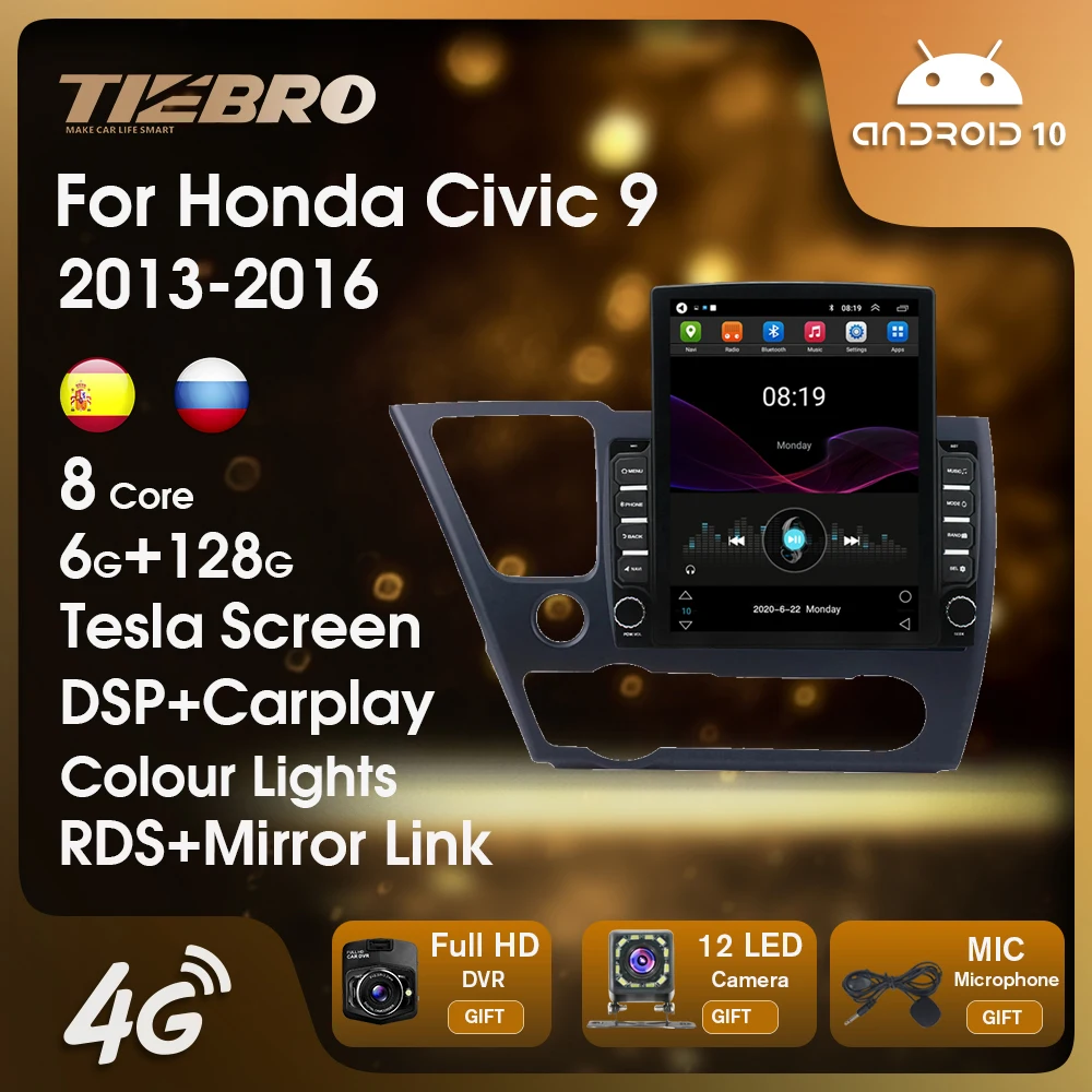 

Автомагнитола 2 Din на Android для Honda Civic 9 2013-2016 с сенсорным экраном Tesla, мультимедийный видеоплеер, навигация GPS, стерео, головное устройство Carplay