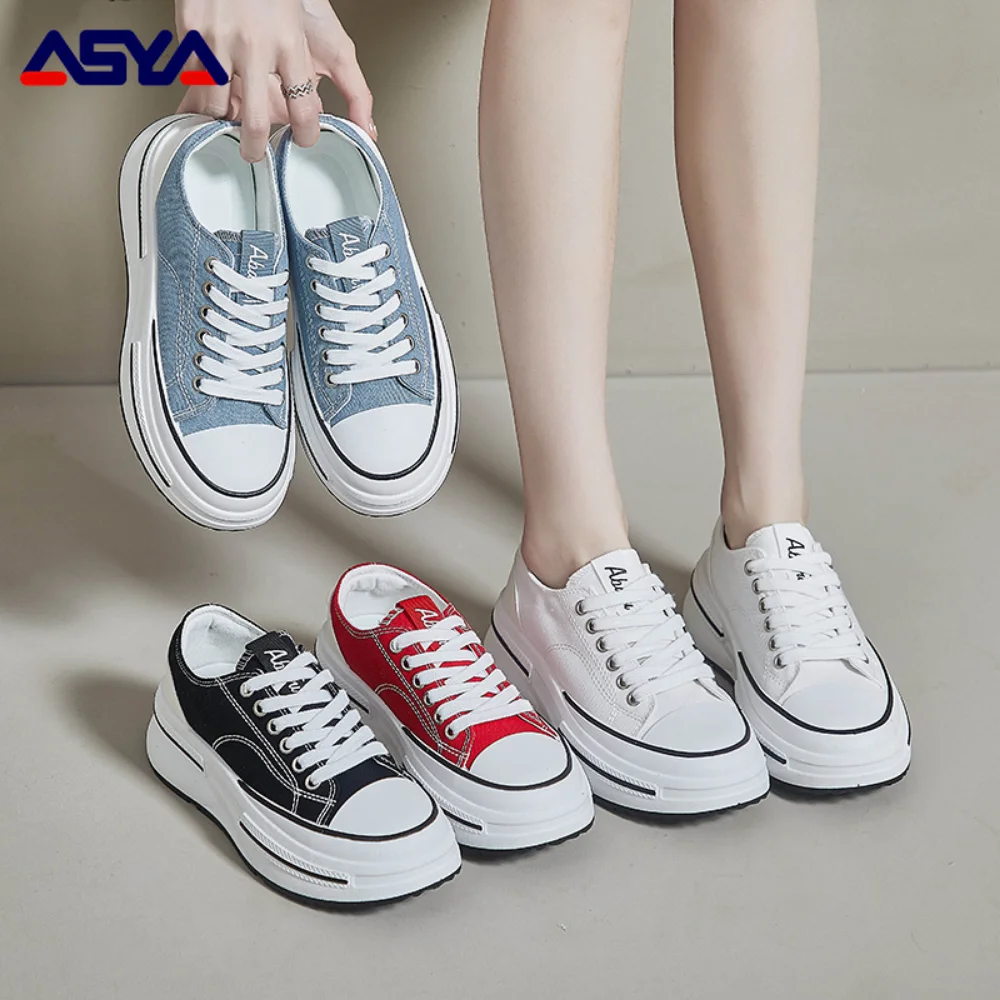 ASYAPOY Women Sneakers Height Increasing White Black Chunky Female Platform Vulcanized Shoes Breathable Leisure Casual Sports