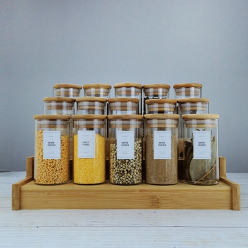 

3-Tier Non-Expandable Bamboo Spice Rack Step Shelf Cabinet Organizer