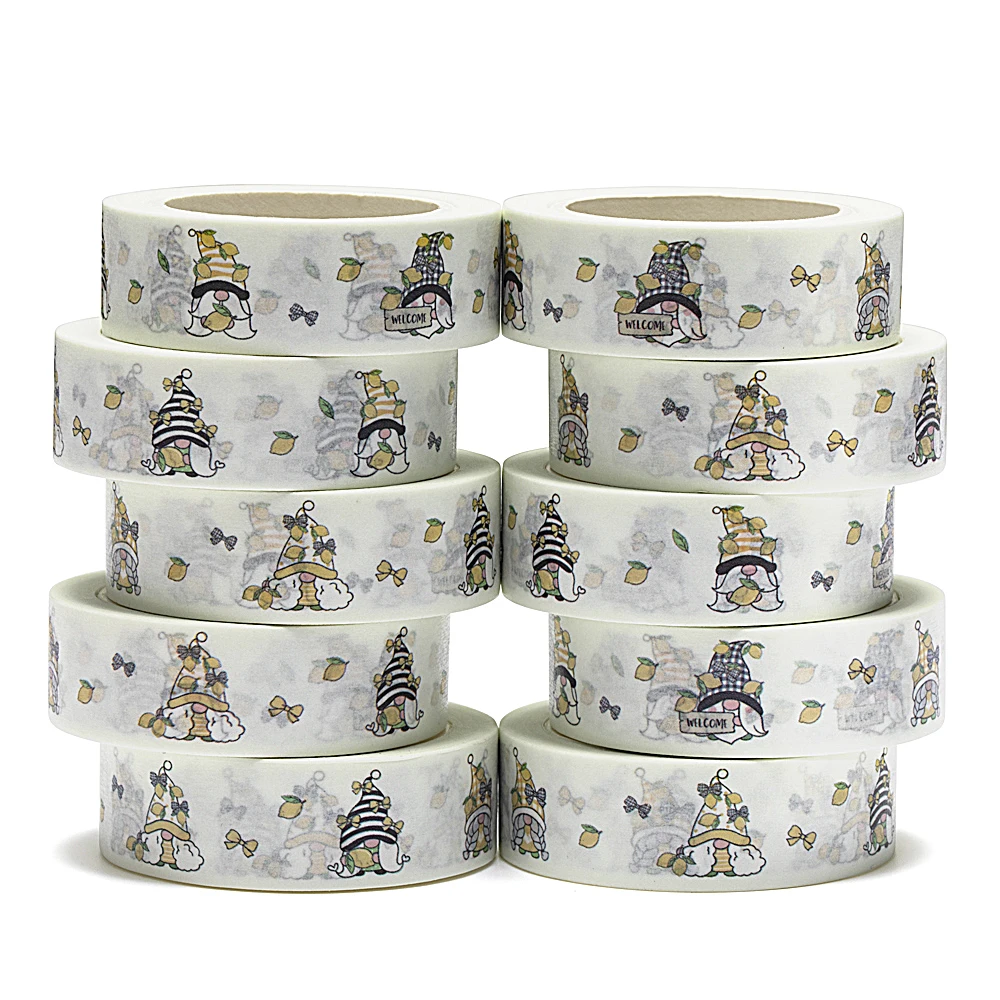 

2022 NEW 10pcs/Lot 15mm x 10m Drawing Lemon Gnome Spring Summer Catoon Tape Scrapbook Masking Adhesive Washi Tape Stationery