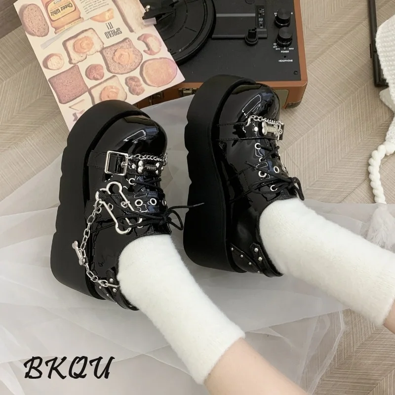 BKQU рок Спайс панк Темный JK Милая крутая шнуровка Пряжка Готический Маффин