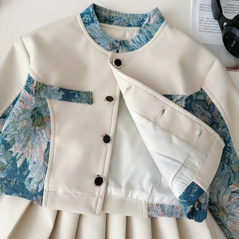 Комплект одежды для девочек осень-весна Детская куртка из искусственной кожи с